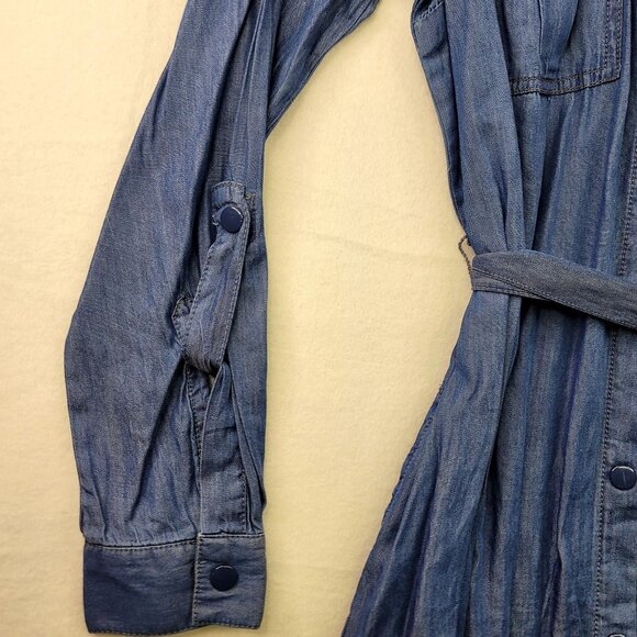 Laurie Felt XS Denim Shirt Dress Snap-button Closure Belted Pockets - Picture 6 of 11